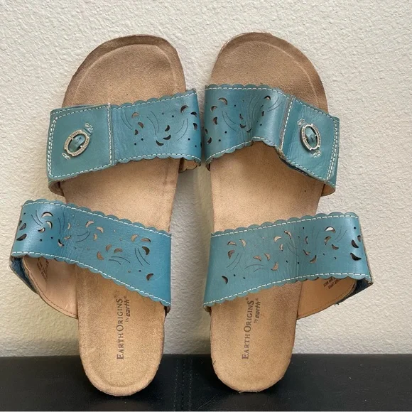 Women’s Earth Origins Tessa Velcro Comfort Sandals Turquoise Teal Blue 11 Wide - Picture 10 of 14